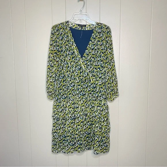 Banana Republic Green Floral Tiered Mini Dress size 14